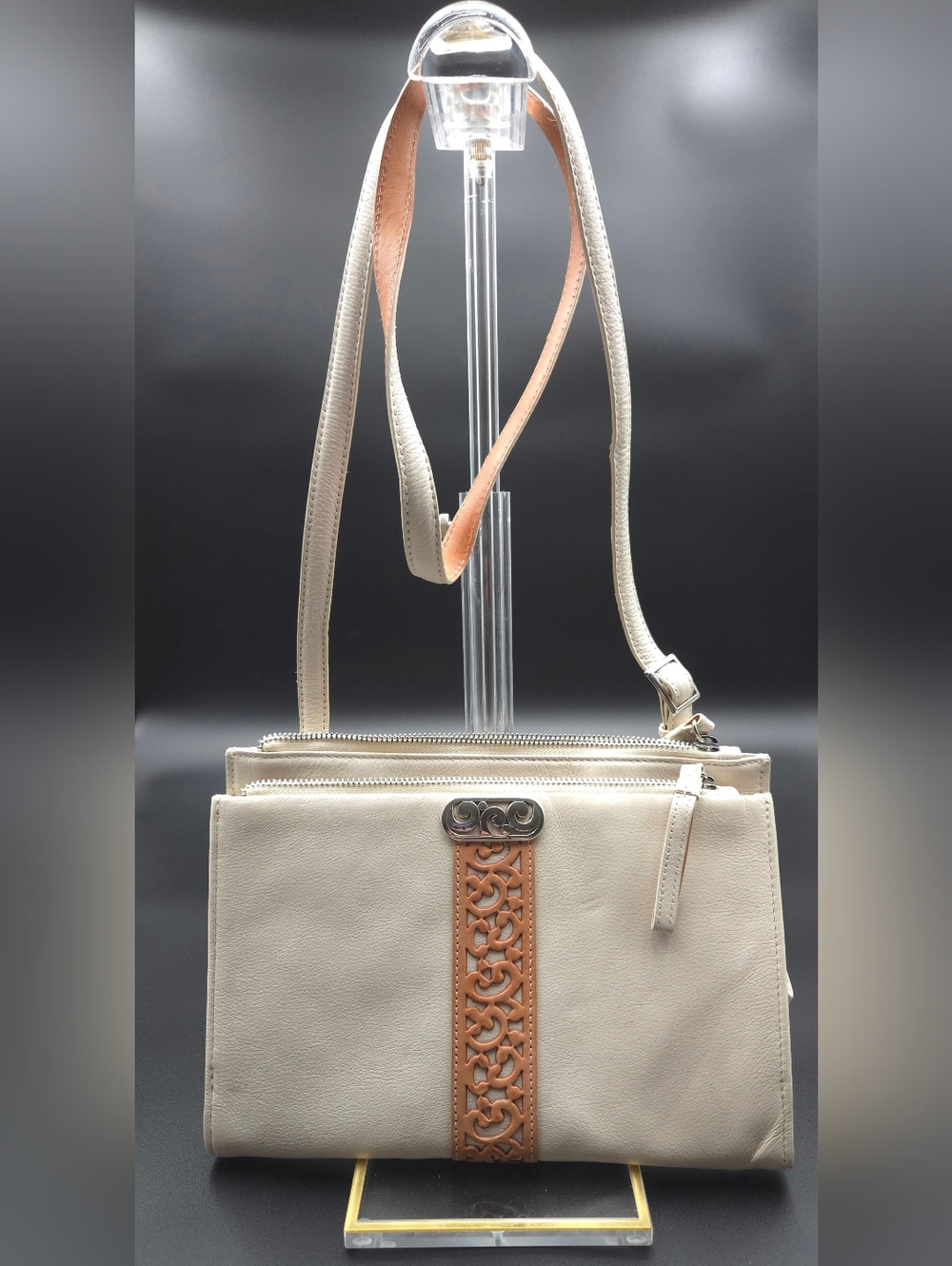 Brighton Ferrara Leather Crossbody Organizer Bag - Cream/Tan #F270671 - Picture 14 of 14